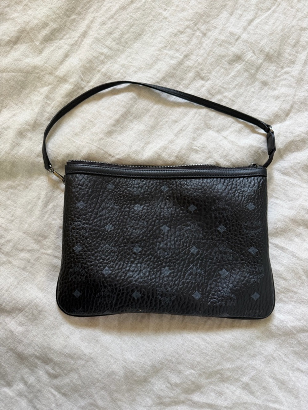 MCM Black Leather Shoulder Bag with Subtle Monogram - Picture 13 of 16